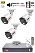 FURY 3 Kamera Sesli Gece Renkli Güvenlik Kamerası Full Hd-su Geçirmez Güvenlik Kamerası Seti 320gb thumbnail 2