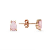 Lucky Life ​Gümüş Damla Pembe Opal Taş Küpe - 1