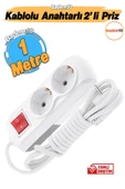 Grup Priz Fiş Çoğaltıcı 1 Metre Topraklı Anahtarlı Düğmeli Çoklu Kablolu 2'li Asmalı Uzatma thumbnail 6