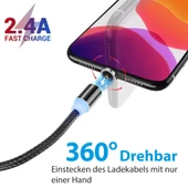 3'ü 1 Arada Manyetik Şarj Kablosu Seti iPhone iPad Samsung USB-C & Lightning 2.4A 100cm Siyah - 4