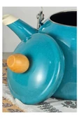 Vintage Ahşap Saplı Emaye Demlik Kettle 2,5Lt Turkuaz KR322-C - 4