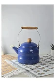Vintage Ahşap Saplı Emaye Demlik Kettle 2,5Lt Mavi KR072-C - 1