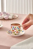 Karaca White Love 2 Kişilik Yuvarlak ve Kalp Desenli Kahve Fincanı 80 ml - 1