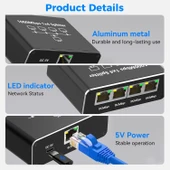 Ethernet Splitter 1x4 4 Port Ethernet Çoklayıcı 1000mbps Cat5 Cat6 Rj45 Kablo Çoklayıcı - 5