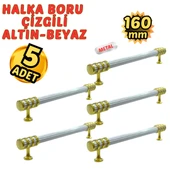 5 Adet Metal Halka Çizgili Mobilya Çekmece Dolap Kulpu Altın-Beyaz 160mm - 1