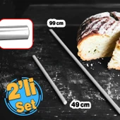 Alüminyum Metal Oklava 2'li Set 99-49 cm Börek Hamur Yufka Açma Silindir Yuvarlak Uzun Kısa Mutfak thumbnail 1