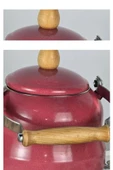 Vintage Ahşap Saplı Emaye Demlik Kettle 2,5Lt Kırmızı KR179-C - 2