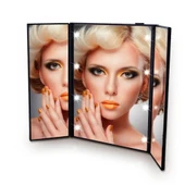 Monozone Katlanabilir 8LEDli  Makyaj Aynası Taşınabilir Seyahat Aynası 3 Taraflı MasaÜstü 25-15cm - 2