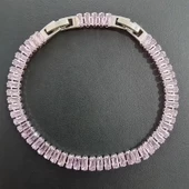 Gümüş Renk Antialerjik Pembe Taşlarla Süslenmiş Şık Bijuteri Bileklik Modern, Zarif Tasarım(1 Adet) - 1