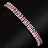 Gümüş Renk Antialerjik Pembe Taşlarla Süslenmiş Şık Bijuteri Bileklik Modern, Zarif Tasarım(1 Adet) thumbnail 1