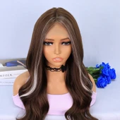 Kumral Önlerde Platin Işıltılı Dalgalı Tül Peruk thumbnail 3