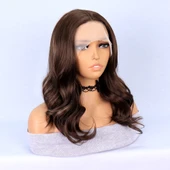 Koyu Kumral Platin Işıltılı Tül Peruk thumbnail 2