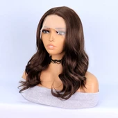 Koyu Kumral Platin Işıltılı Tül Peruk thumbnail 3