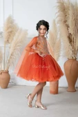 Dantelli Mini Elbise Kiremit - 4