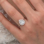 Gümüş Beyaz Zirkon Taşlı Damla Kadın Yüzük  SL10719 thumbnail 2