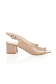 Jessi Vizon Renk Hakiki Deri Sandalet Kısa Kalın Topuklu Günlük Ayakkabı - 4