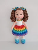 Gökkuşağı Kıvırcık Saçlı Mavi Ayakkabılı Karnaval Bebek Amigurumi Organik Oyuncak - 1