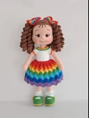 Gökkuşağı Kıvırcık Saçlı Yeşil Ayakkabılı Karnaval Bebek Amigurumi Organik Oyuncak - 1