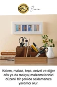 Özel Üretim 4 Bölmeli Masa Üstü Ahşap Kalem Kağıt Ataş Takı Organizeri Düzenleyici Kutu Ofis Masası - 3