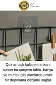 10 Ad. Ekstra Güçlü Kendinden Yapışkanlı İz Bırakmaz Suya Dayanıklı Banyo Rafı Tablo Ayna Askı Kanca - 3
