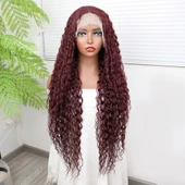 Afro Dalga Kızıl Kahve Fiber Sentetik Tül Peruk thumbnail 1