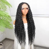 Afro Dalga Siyah Fiber Sentetik Tül Peruk - 2