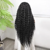 Afro Dalga Siyah Fiber Sentetik Tül Peruk - 4