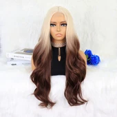 Platin Çikolata Kahve Ombreli Uzun Dalgalı Tül Peruk - 6