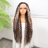 Afro Dalga Doğal Çikolata Kahve Ombreli Işıltılı Fiber Sentetik Tül Peruk - 1