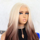 Platin Çikolata Kahve Ombreli Uzun Dalgalı Tül Peruk - 8