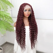 Afro Dalga Kızıl Kahve Fiber Sentetik Tül Peruk thumbnail 2