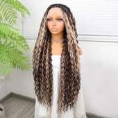 Afro Dalga Doğal Çikolata Kahve Ombreli Işıltılı Fiber Sentetik Tül Peruk - 3