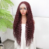 Afro Dalga Kızıl Kahve Fiber Sentetik Tül Peruk thumbnail 3