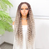 Afro Dalga Rus Kumralı Beyaz Platin Ombreli Işıltılı Fiber Sentetik Tül Peruk thumbnail 1