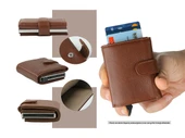 Bagacar DG02 Hakiki Deri Çıtçıtlı Mekanizmalı Cüzdan Kartlık Lacivert - 6
