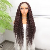 Afro Dalga Çikolata Kahve Fiber Sentetik Tül Peruk - 1