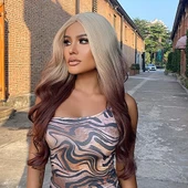 Platin Çikolata Kahve Ombreli Uzun Dalgalı Tül Peruk - 5