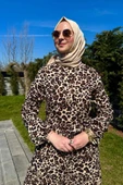 Leopar Desenli Elbise Kahve thumbnail 2