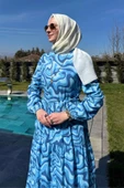 Su Desenli Elbise Mavi thumbnail 7