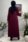 Banu Broşlu Triko Elbise Bordo - 7