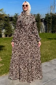 Leopar Desenli Elbise Kahve thumbnail 1