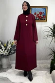 Banu Broşlu Triko Elbise Bordo - 1