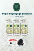3 Adet Zeytinyağlı Şampuan 700 ML ve Şampuan Fırçası Hediyeli - 1