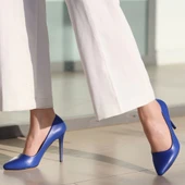 Jilya Mavi Cilt Stiletto Ayakkabı - 5