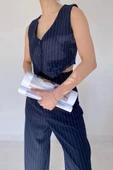 Lacivert Çizgili Ceket & Yelek Ve Pantolon Takım - 4