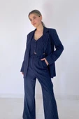 Lacivert Çizgili Ceket & Yelek Ve Pantolon Takım - 2