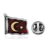 925 Ayar Gümüş Türk Bayrağı Rozet - 1
