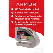 Armor Alarmlı Motorsiklet Disk Kilidi Çelik Gövde 606 Mva 6mm-İnox thumbnail 1
