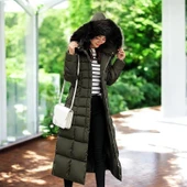 Kışlık Tam Boy Kürklü Şişme Kadın Mont thumbnail 1