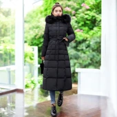 Kışlık Uzun Kürklü Kapüşonlu Kadın Şişme Mont thumbnail 4